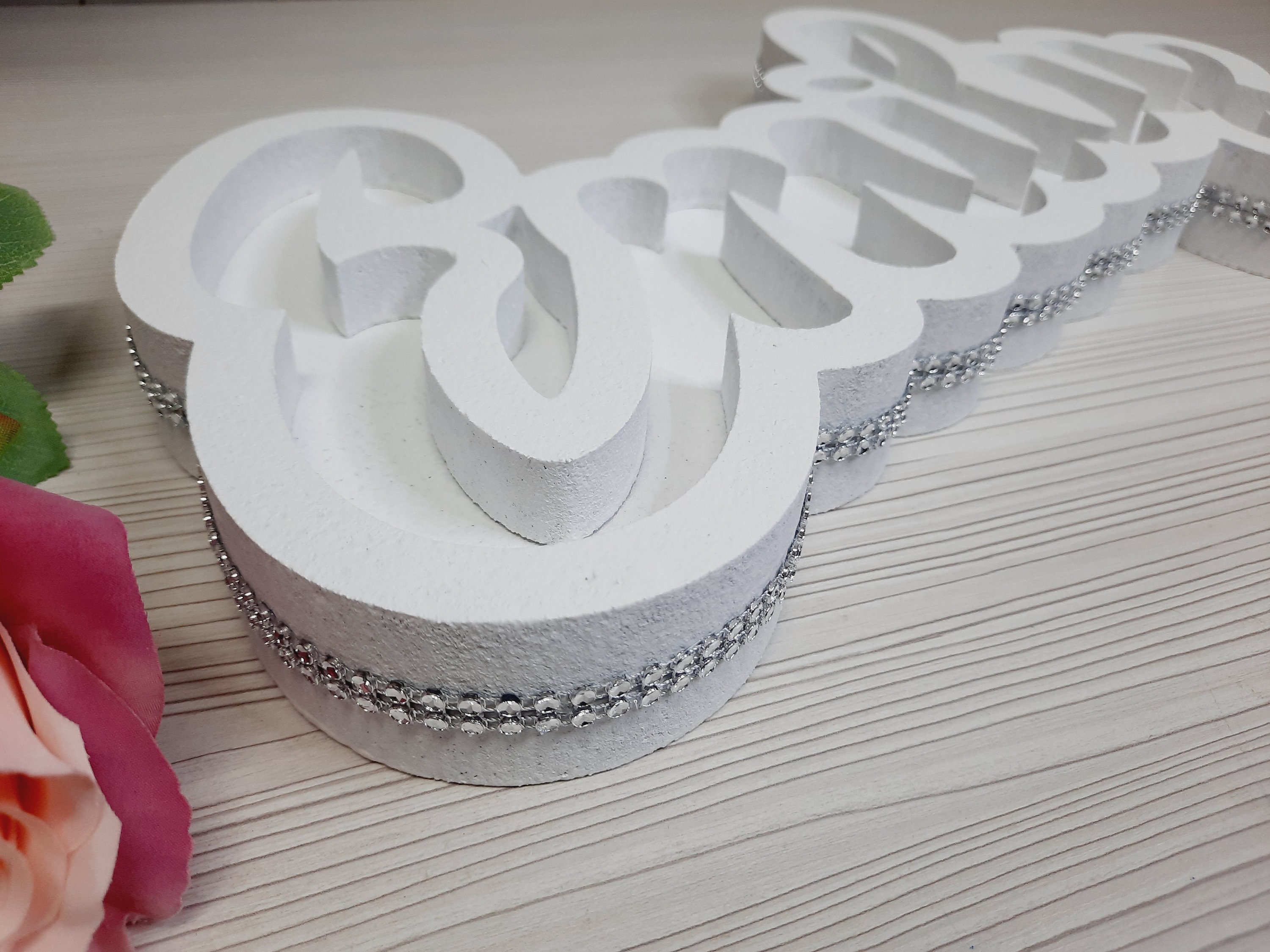 Hollow Styrofoam Fillable Name, Silver Fillable Letters, Empty Heart