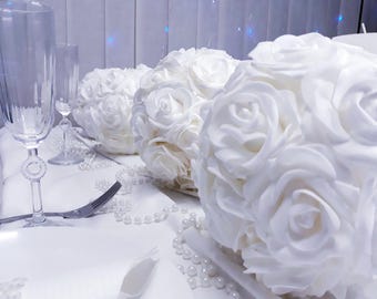 Wedding flower ball, white roses wedding ball, flowers centerpieces, flower ball, table centerpieces, table flower ball, white flowers balls