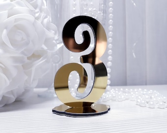 Wedding table numbers, table numbers with stands, table setting, mirrored table numbers, wedding table decor, table number gold