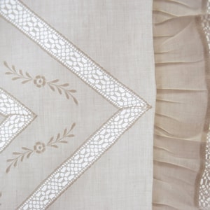 Antique Pair of Pillowcases French Vintage Bedding Pillow Sham Cushion Cover Handmade Crocheted Lace Rustic Romantic Farmhouse Old