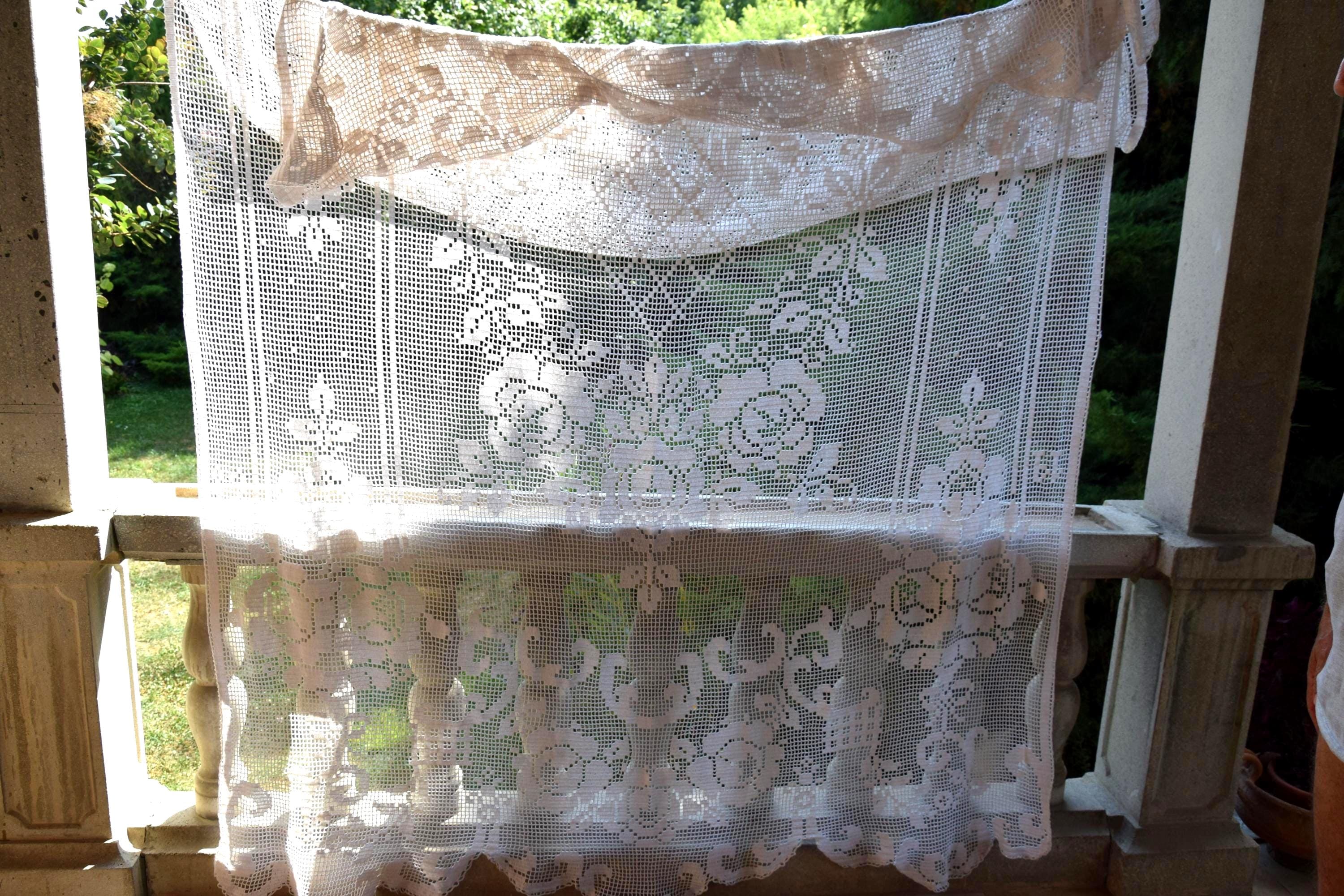 Antique Filet Lace Curtain - Etsy