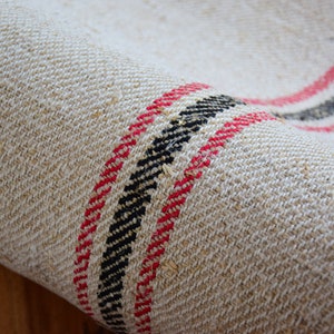 Heavy Nubby Stair Runner 2 m Price/Meter Red-Black Stripes Antique Bolt Hemp Grain Sack Roll Organic Linen French Rustic Farmhouse