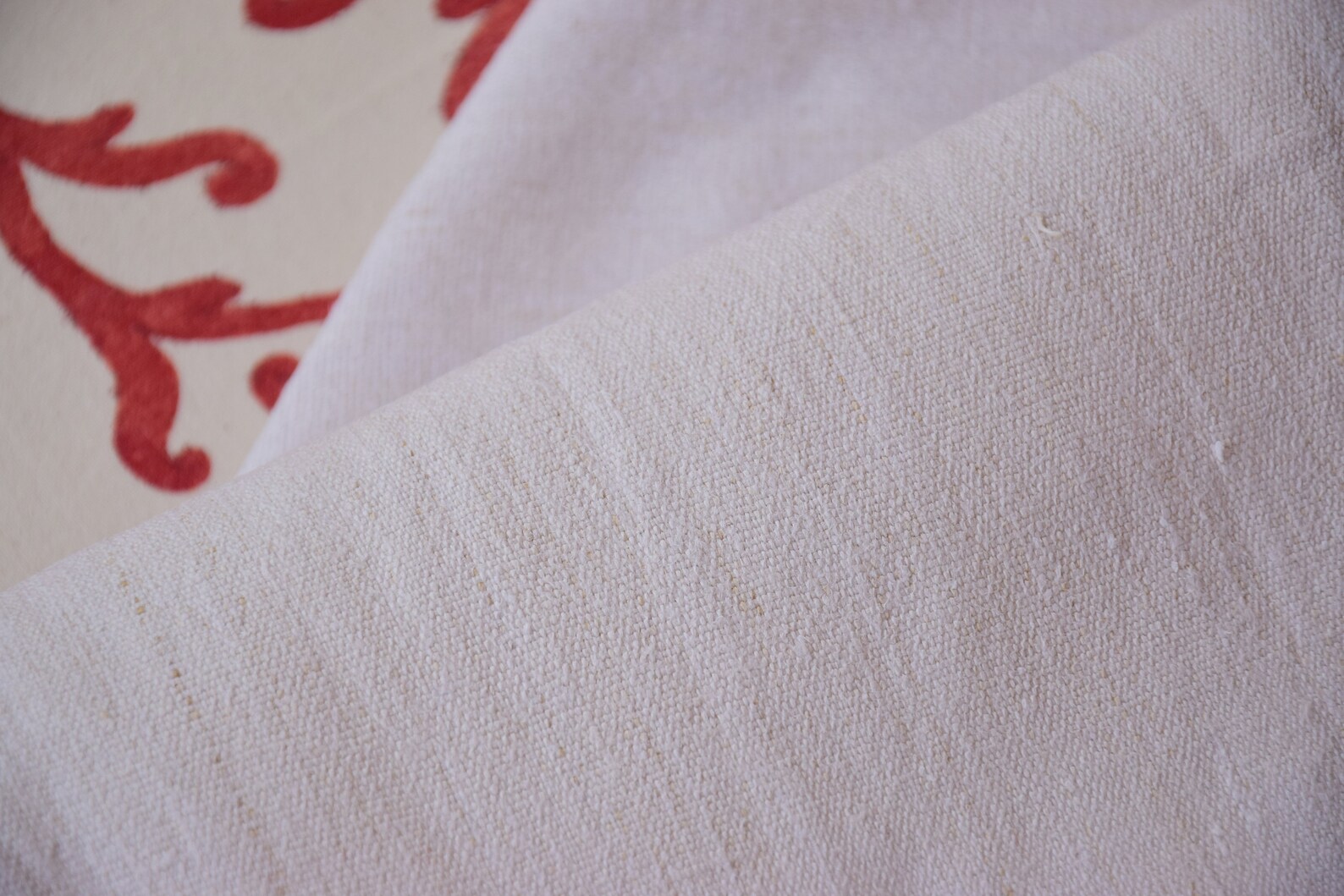 Antique RARE Pair Pure Linen Curtains French Bed Skirt Handmade Crocheted Lace Valance Coverlid