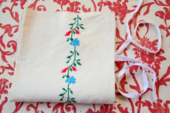 Antique Hungarian Hemp Apron Handmade Embroidered… - image 5