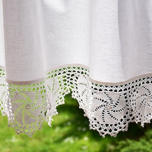 Antique RARE Pure Linen Curtain Handmade Crocheted Lace Brise Bise Valance Rustic Home Decor Romantic Farmhouse Old