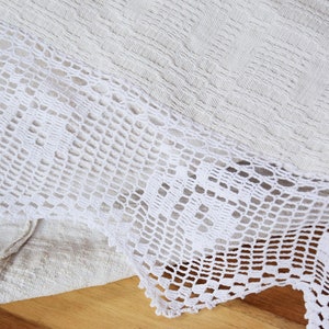 RARE Heavy Antique Bedspread Hemp Organic Linen Bedcover French Rustic Handmade Crochet Lace Beautiful Needlework Coverlet Home Decor