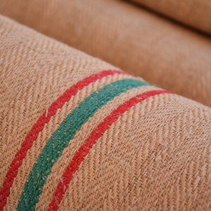 Heavy Hemp 3 m (Price/BOLT) Red-Green Stripes Heavy Antique Roll Stair Runner Grain Sack Herringbone Weave French Rustic Organic Farmhouse