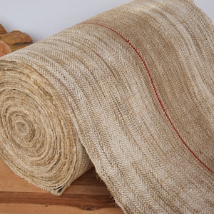 RARE Heavy Nubby Stair Runner Price/Meter Red Stripes Herringbone Antique Bolt Hemp Grain Sack Roll Organic Linen French Rustic Farmhouse