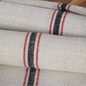 Heavy Nubby Stair Runner Price/Meter Red-Black Stripes Antique Bolt Hemp Grain Sack Roll Organic Linen French Rustic Farmhouse