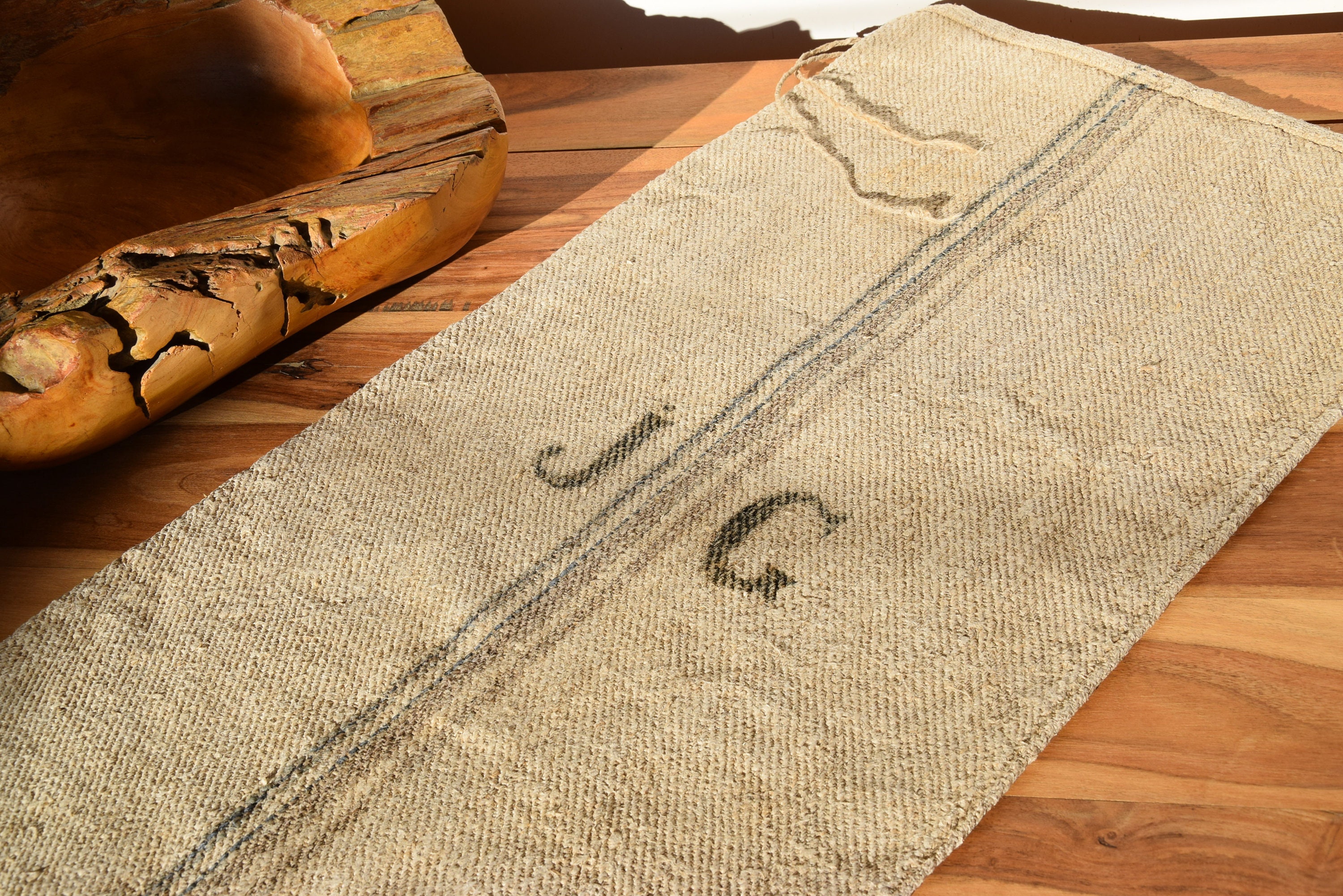 HEAVY Antique Grainsack Rustic Hemp Grain Sack Homespun Feedsack Vintage Bag Herringbone Handmade Handloomed Farmhouse Upholstery Fabric