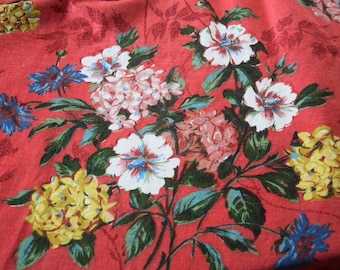 Antique Vintage Pair Linen Cotton Curtains Organic Flowers Pattern Boudoir Chateau Country style Lambrequin Drape Home Decor