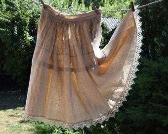 Antique Beautiful Vintage Pure Hemp Skirt Hungarian Women's Folk Dance Skirt Handmade Embroidered Authentic Folklore Linen Old Summer