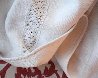 RARE Heavy Bedspread Hemp Sheet Organic Linen Antique Bedcover Throw French Rustic Handmade Crochet Lace Bedding Needlework Coverlet Blanket
