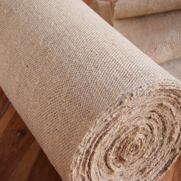 HEAVY 22 meters (Price/Meter) Antique French Rustic Bolt Pure Hemp Roll Stair Runner Organic Linen Upholstery Fabric Old Handmade Canvas