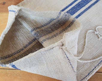 HEAVY Nubby Antique Grainsack Rustic Hemp Grain Sack Homespun Feedsack Vintage Bag Herringbone Handmade Handloomed Farmhouse Upholstery