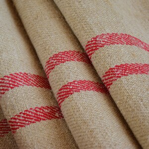 3 Yards (Price/Bolt) Red Stripes Christmas Antique French Rustic Bolt Hemp Stair Runner Heavy Nubby Grain sack Roll 19&#39; Organic Fabric Old