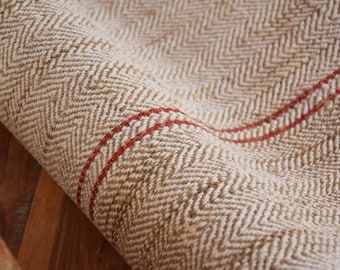 Price/Bolt RARE Heavy Nubby Stair Runner Red Stripes Herringbone Antique Bolt Hemp Grain Sack Roll Organic Linen French Rustic Farmhouse