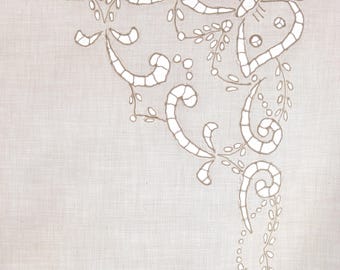 Antique French Linen Pillowcase Handmade Richelieu Embroidery Butterfly Vintage Bedding Sham Pillow Case Cushion Cover KJ Monogram Rustic