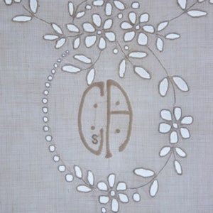 Antique Linen Pillowcase Sham Pillow Case Handmade Richelieu Embroidery Cushion Cover Vintage Bedding CA Monogram Rustic Romantic Needlework
