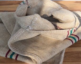 HEAVY Extra Long Antique Grainsack Rustic Hemp Grain Sack Homespun Feedsack Vintage Bag Herringbone Handmade Handloomed Farmhouse Upholstery