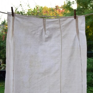 Antique French Pure Linen Men&#39;s Apron Handmade C. 1920  Rustic White Old Bio Country Farmhouse Woven