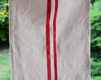 Antique Grainsack Feddsack Rustic Hemp Grain Sack Homespun Vintage Bag Linen Woven Handmade Handloomed Farmhouse Upholstery Fabric Red