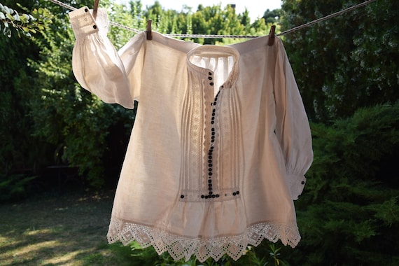 Antique Hungarian Organic Linen Hemp Folk Costume… - image 1