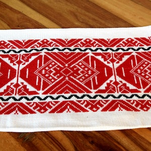 Antique Authentic Vintage Cross Stitch Pillow Case Handmade Embroidered Hungarian Red White Pillowcase Old Folk