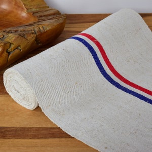 8m (4+4) HEAVY (Price/Meter) Stair Runner Blue-Red Stripes Antique French Rustic Bolt Hemp Roll 18&#39; Organic Linen Upholstery Handmade Canvas