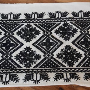 Antique Authentic Vintage Cross Stitch Pillow Case Handmade Embroidered Hungarian Black White Pillowcase Old Folk
