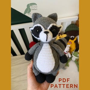 PDF Crochet Pattern Raccoon - Amigurumi Raccoon DIY Plush - Instant Download Woodland Animal Toy - Beginner Crochet Tutorial