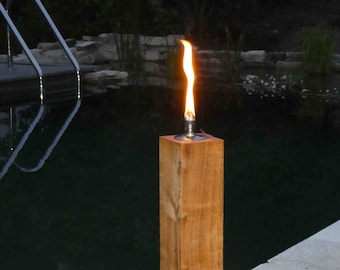 Feuersäule 50cm Gartenfackel Holz Eiche Terassenfackel Ölfackel Öllampe Gartenlicht Feuerbalken