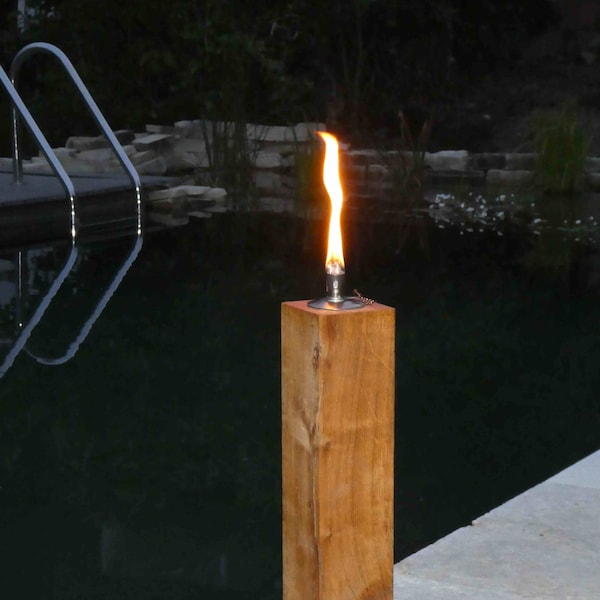 Feuersäule 50cm Gartenfackel Holz Eiche Terassenfackel Ölfackel Öllampe Gartenlicht Feuerbalken