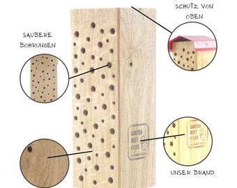 Bijenhotel van massief hout – nesthulp voor wilde bijen – weerbestendig bijenhotel voor in de tuin – insectenhotel van natuurlijk eikenhout, 25 cm