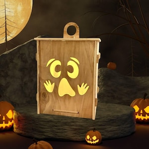 Halloween wooden lantern windlight wooden motifs