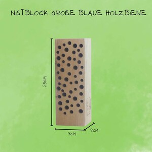 Blaue Holzbiene Nistblock Wildbienen Hotel Massivholz Eiche Stamm 25cm Bild 3