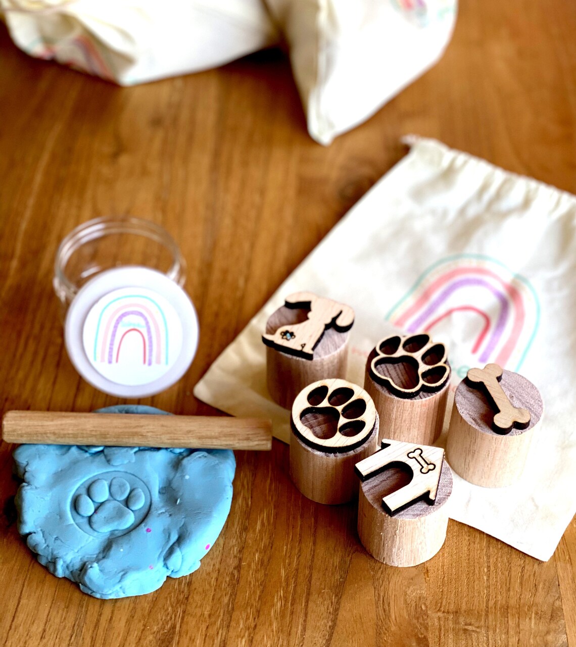 Natural Wooden Play Dough Stamp Kit Etsy