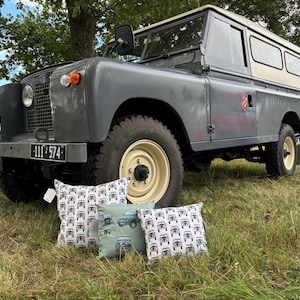 Handmade Classic Land Rover Vintage 4 x4 cushions - Land Rover Defender Bespoke Cushion. Ideal gift for any special occasion -multiple sizes