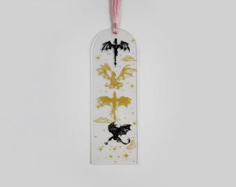Vierter Flügel inspiriert Schwarz und Gold Drachen Acryl Lesezeichen | Drachen Booktok Geschenk
