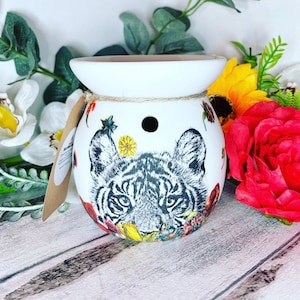 Floral Tiger Wax melt burner - Beautiful hand decorated - Home decor - Wild wax burners