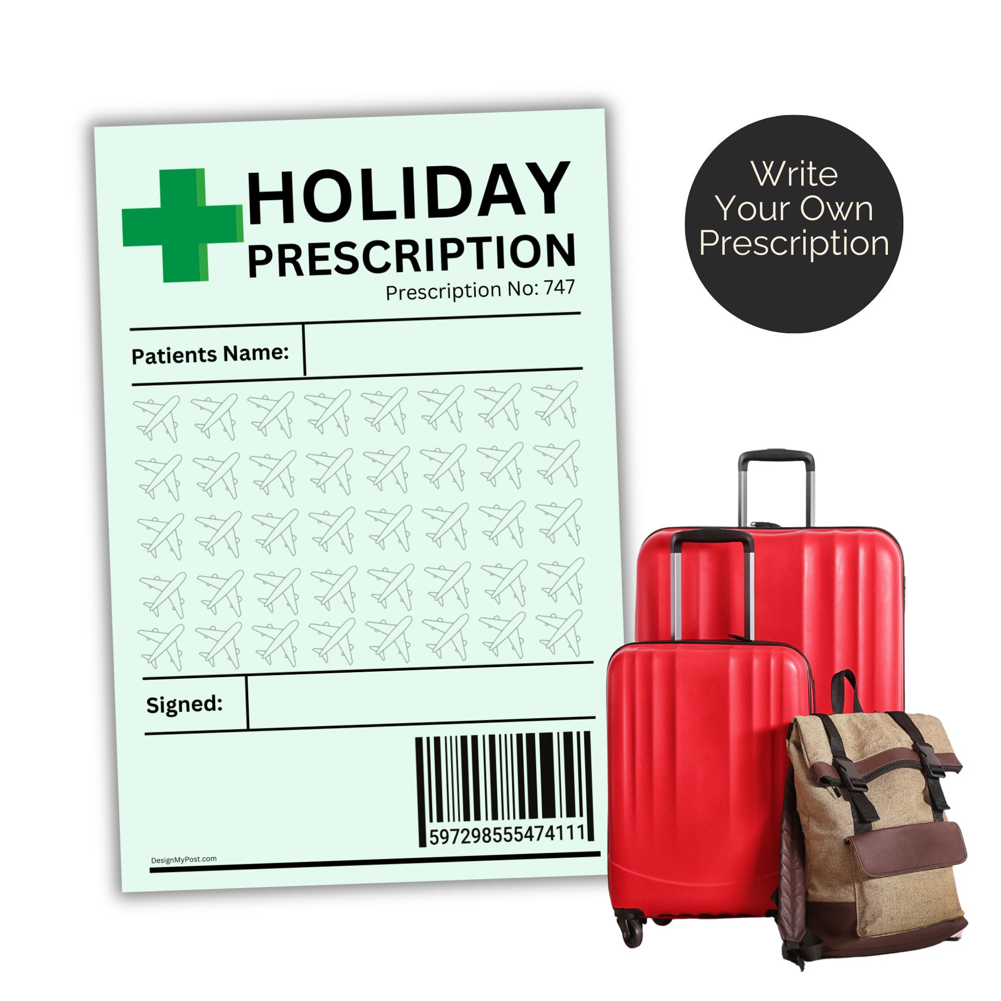 Personalised Holiday Prescription. Write Your Own. Printable Novelty ...