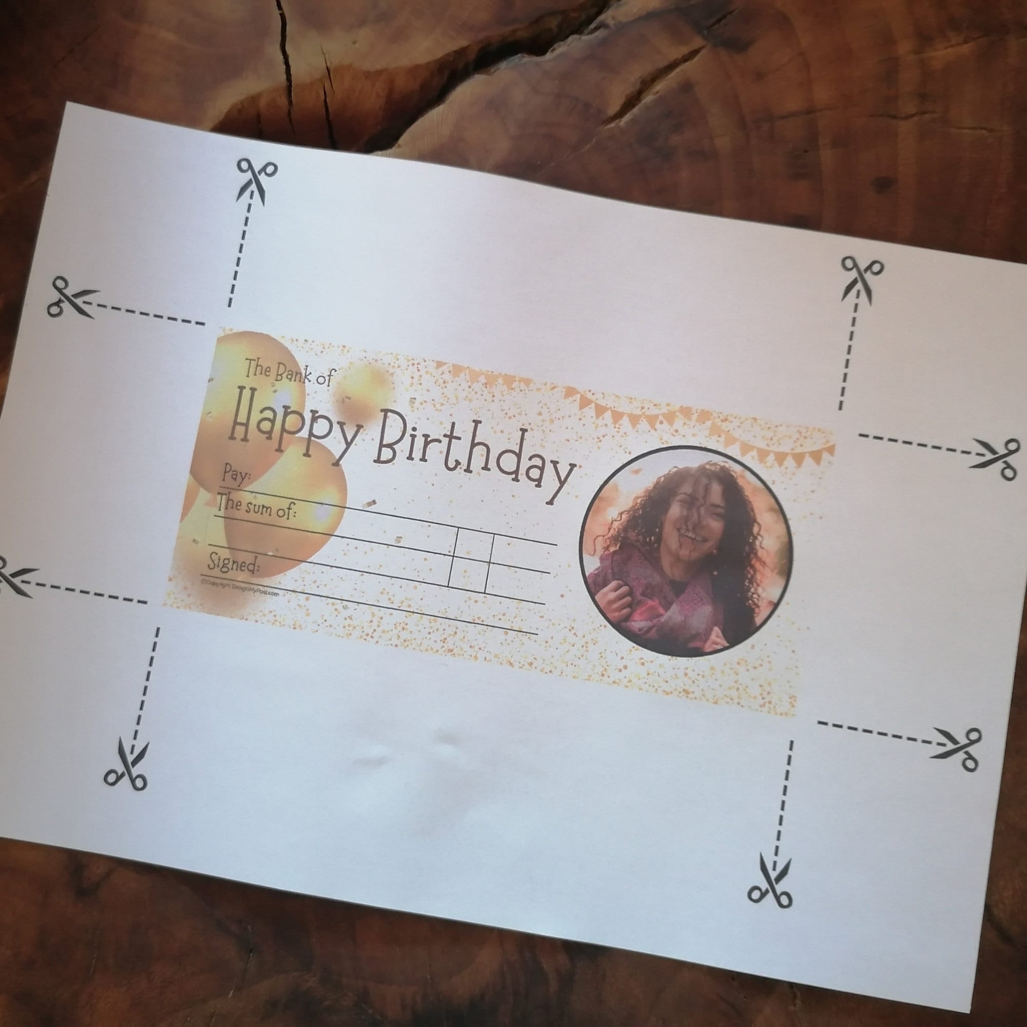 Photo Birthday Cheque With Gold Balloons. Print at Home Gift - Etsy