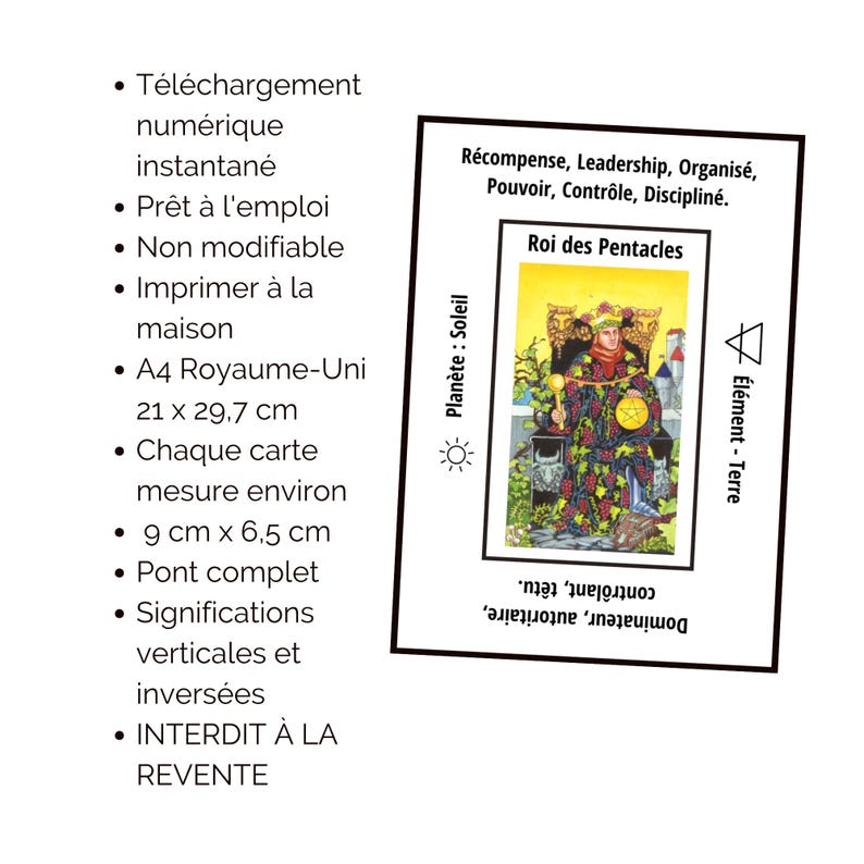 Jeu de tarot imprimable avec mots-clés, feuilles de triche A4, significations des cartes de tarot, débutants, outils de divination. image 7