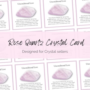 Fiches d'informations imprimables sur le cristal de quartz rose pour les vendeurs de cristal et les bijoutiers Fichier PDF A4 au Royaume-Uni Inserts d'emballage, signification des propriétés des pierres précieuses