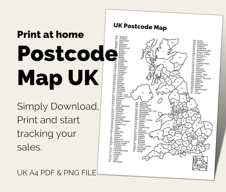Printable UK Postcode Map. Etsy Sales Tracker. A4 Print at Etsy España