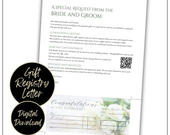 Hochzeit-Geschenk-Registratur Geldanfrage und Geschenkscheck, personalisierter digitaler Download