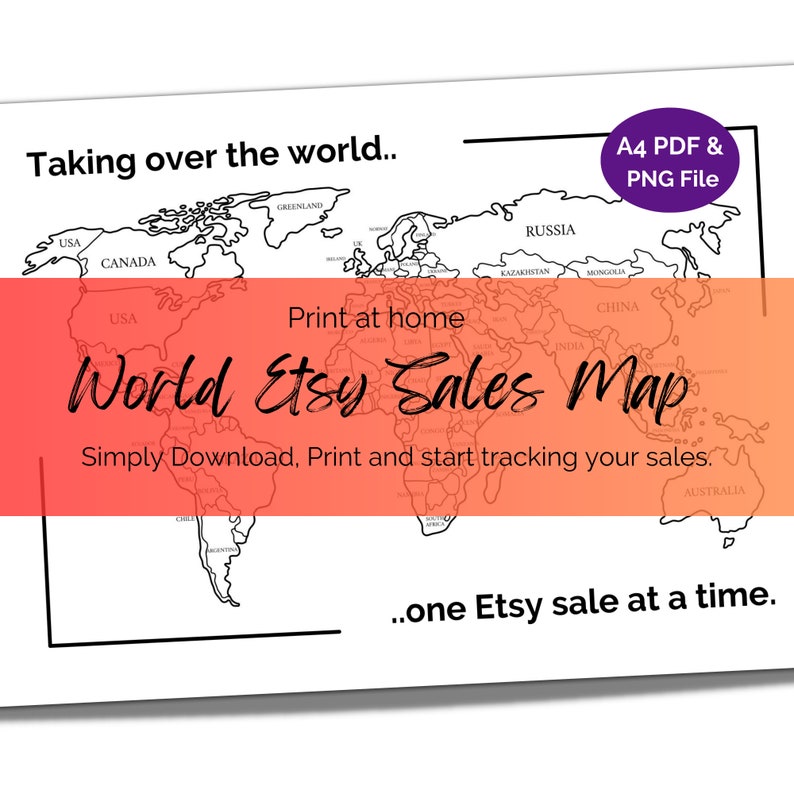 Printable World Sales Map. Etsy Tracker. A4 Print at Home. - Etsy