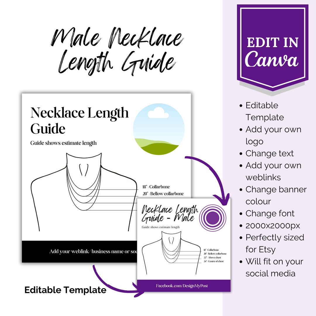Male Necklace Size Guide. Printable and Digital Template. Canva Easy to ...