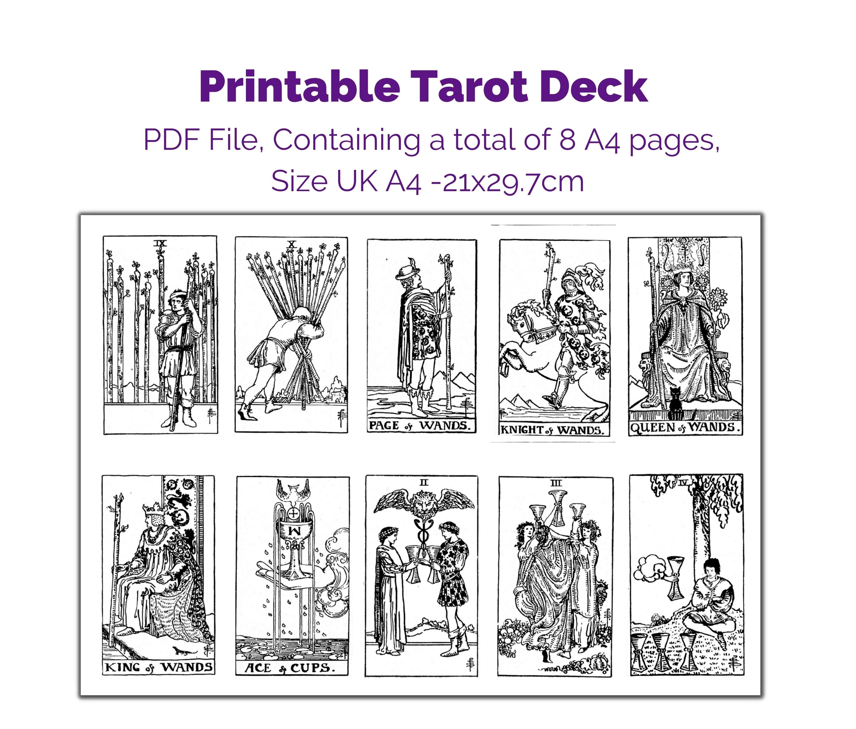 Printable Tarot Cards Full Deck in Black and White. Print at Etsy UK