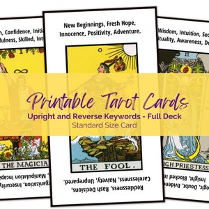 Jeu de cartes de tarot avec significations de mots-clés Idéal pour l'apprentissage des débutants Taille standard imprimable en couleur Excellent cadeau de tarot pour les débutants.